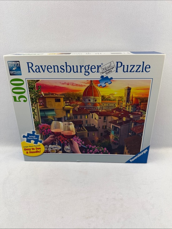 Ravensburger Other - Ravensburger 500-Piece Sunset Terrace Wine Glasses Floral Buildings Puzzle